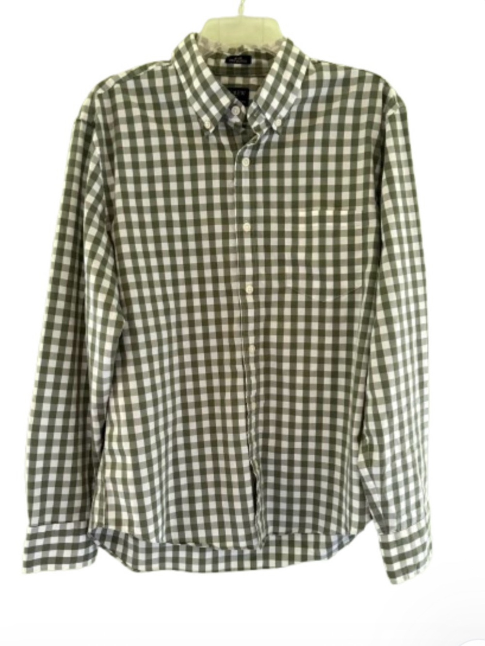 J. Crew Untucked Slim Fit Performance Men’s Green Check Button-Down Shirt, Large